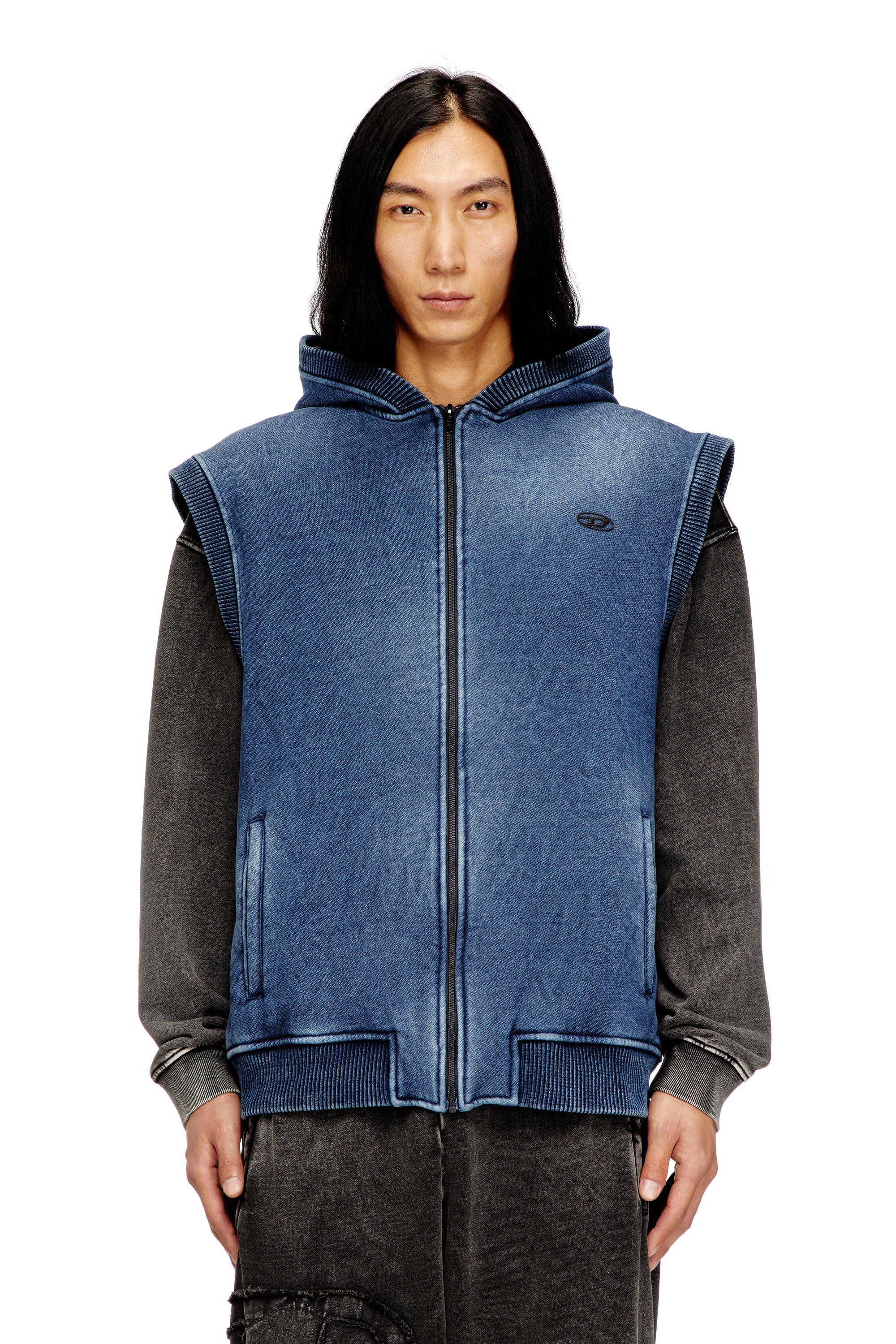 Diesel - S-HAKEL, Man's Teddy-lined sleeveless zip-up hoodie in null - 1