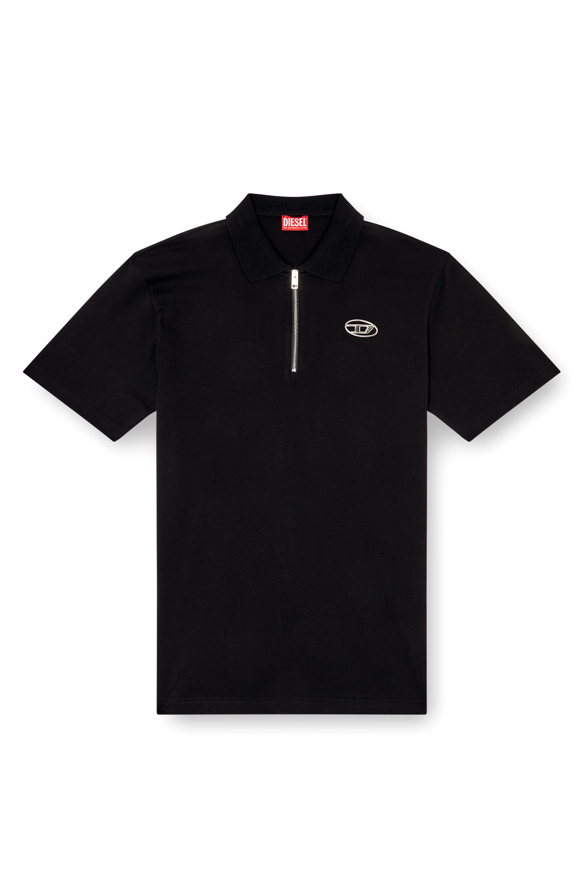 Diesel - T-VOR-OD, Man's Zip front polo shirt with laser cut Oval D in Black - 3