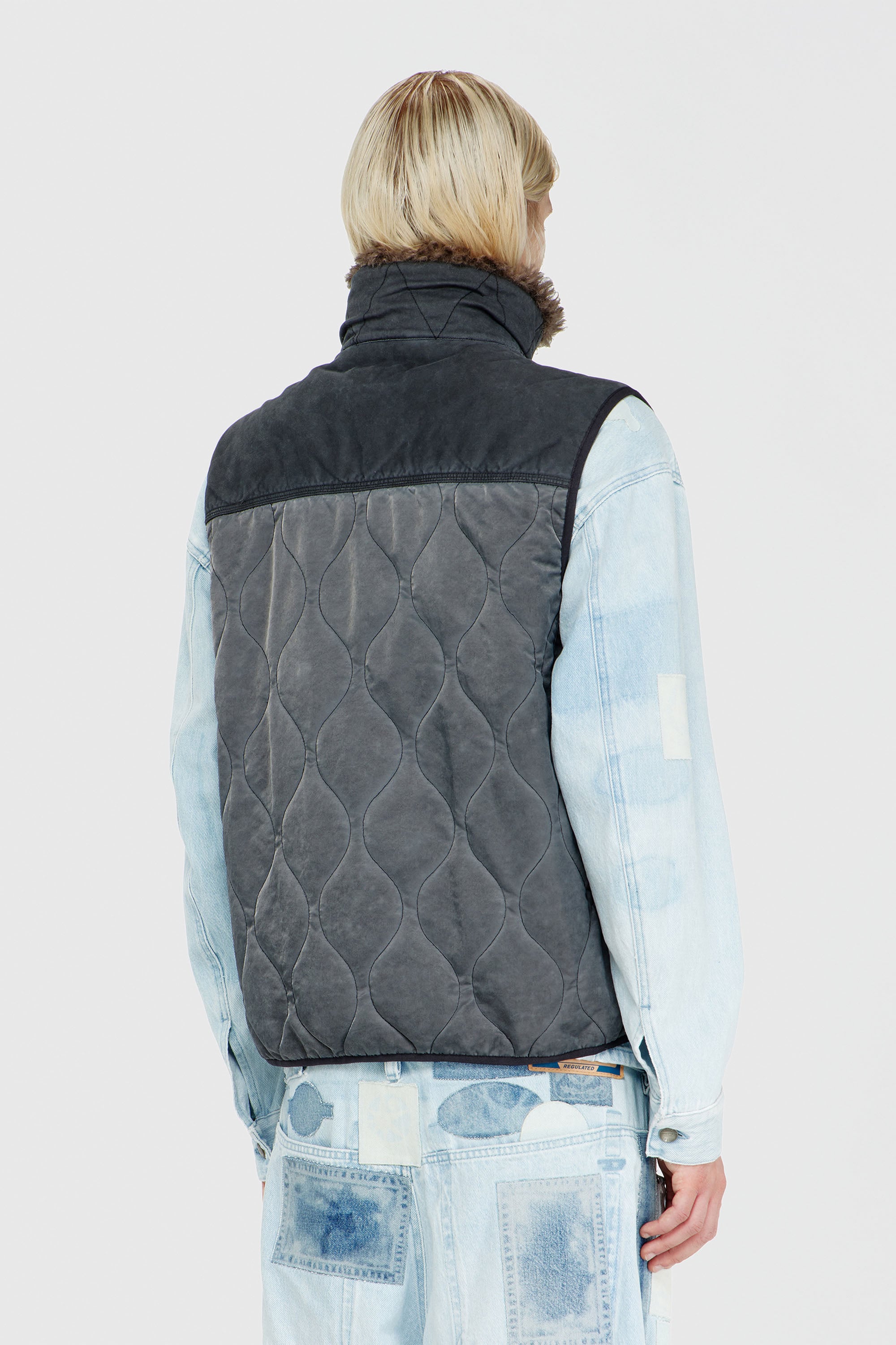 Diesel - J-ALVAR, Man's Quilted vest with fluffy neck lining in Dark grey - 4