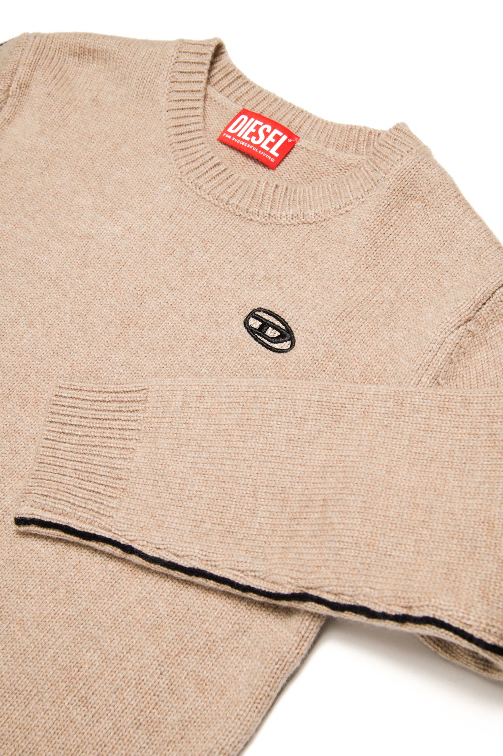 Diesel - KVROMO, Man's Piped jumper in cashmere-enriched blend in Light Brown - 4