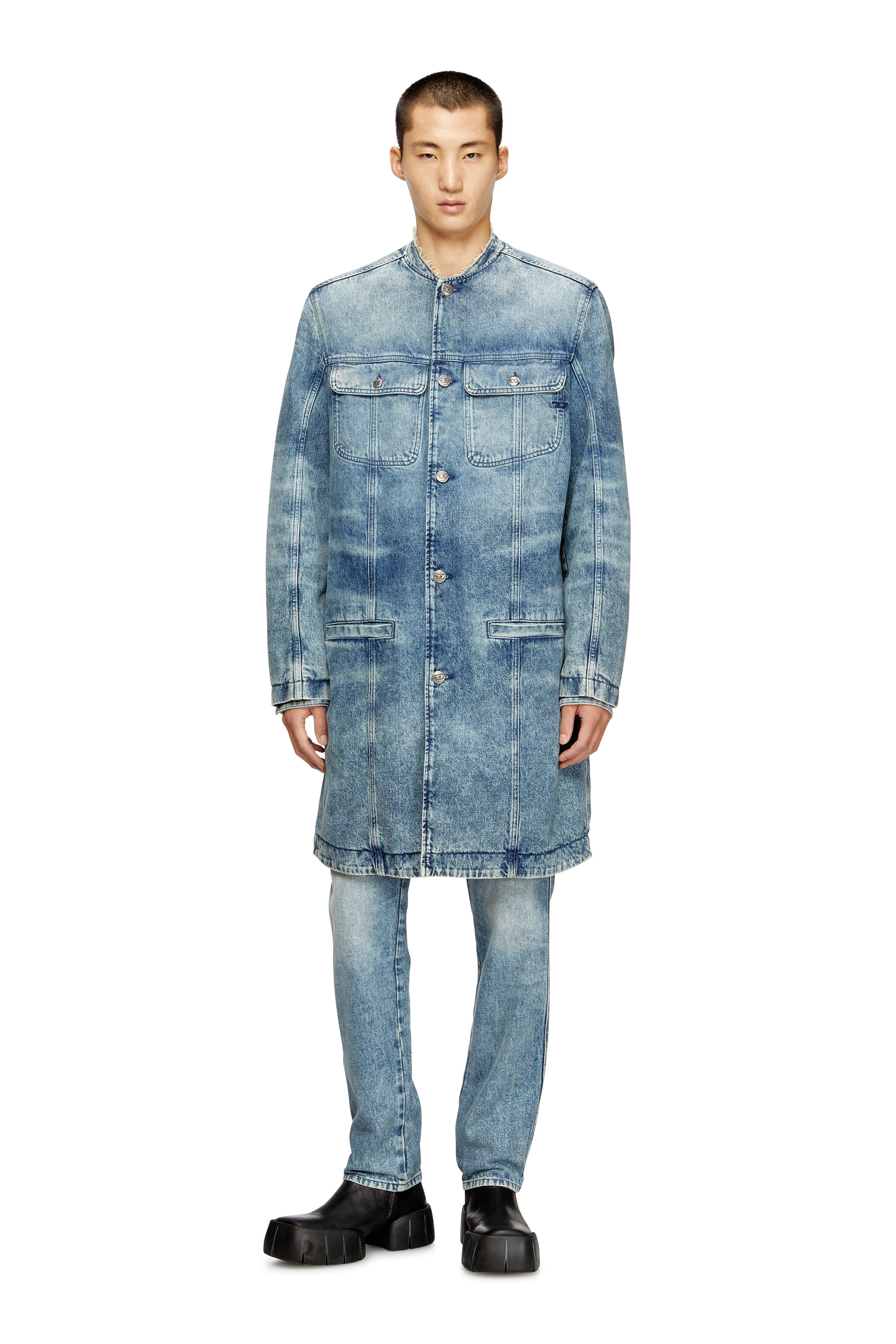 Diesel - D-ABERD-FSH1, Man's Coat in lasered cotton-hemp denim in Light Blue - 1