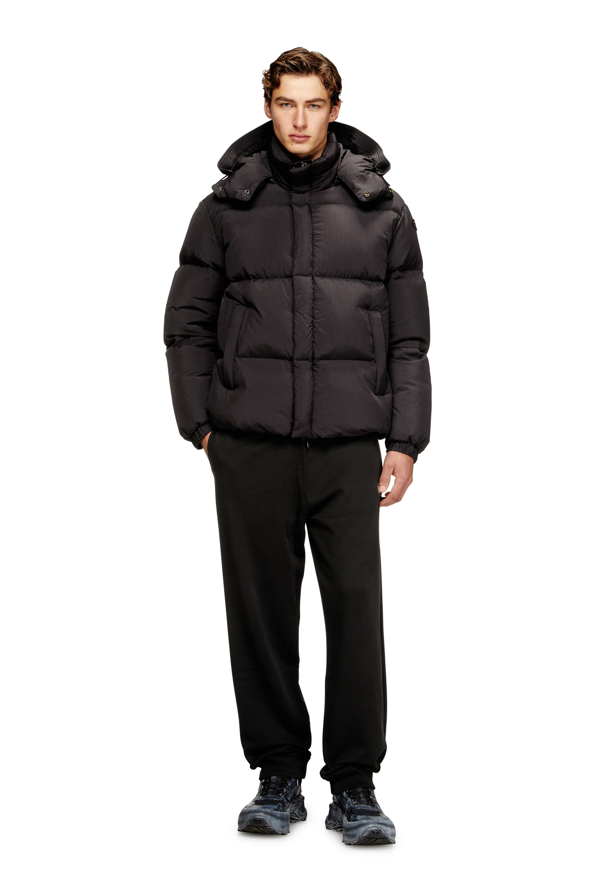Diesel - W-ROLFYS-WRD, Man's Quilted down jacket in ViralOff&reg; Taslan in Dark grey - 1