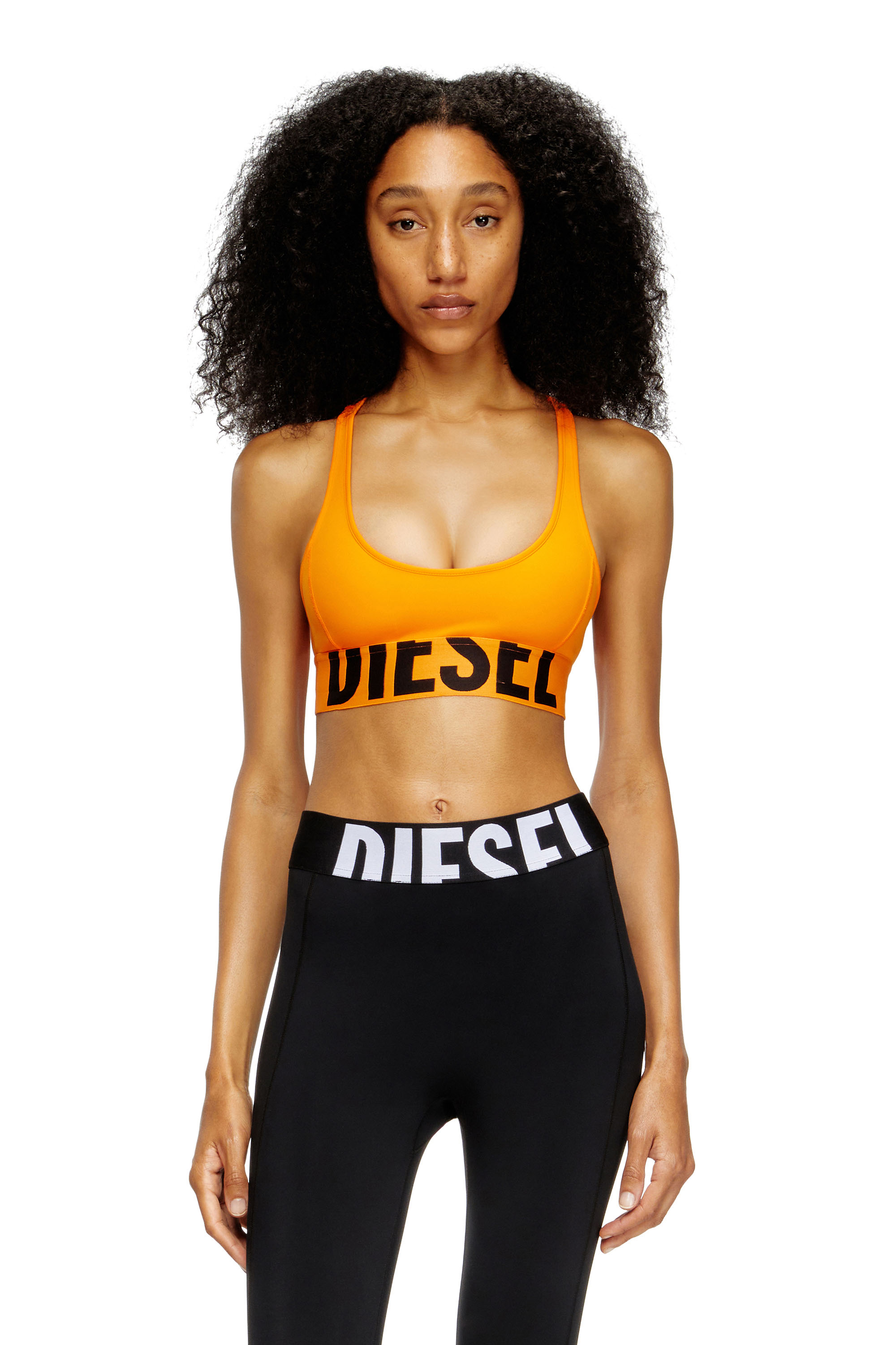 Diesel - ALLISON-D-POP, Woman's Microfibre sports bra with cut-off logo in Orange - 1