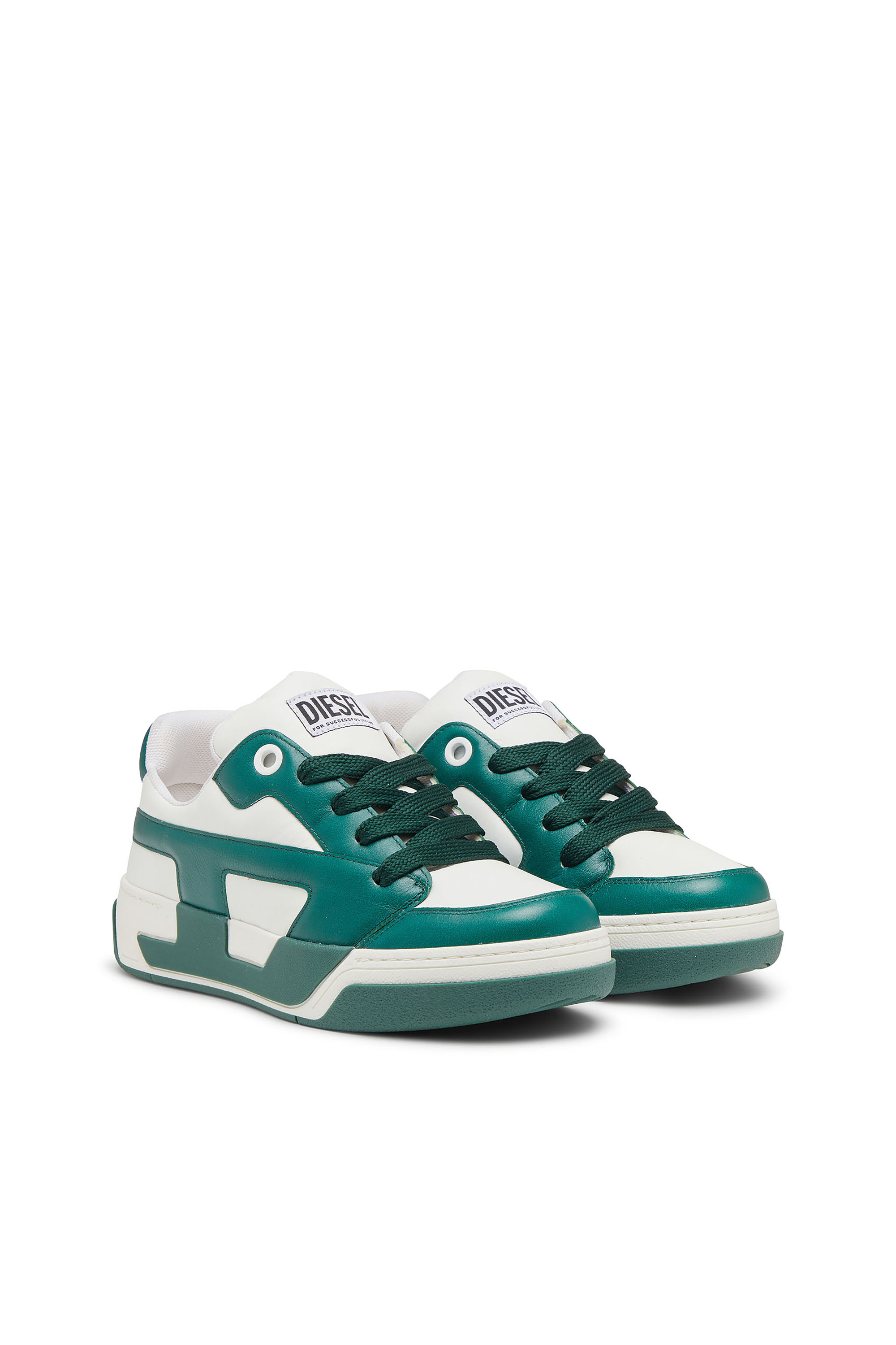 Diesel - S-D-OLLIE LOW, Man's D-Ollie-Sneakers in colour-block leather in White/Green - 3
