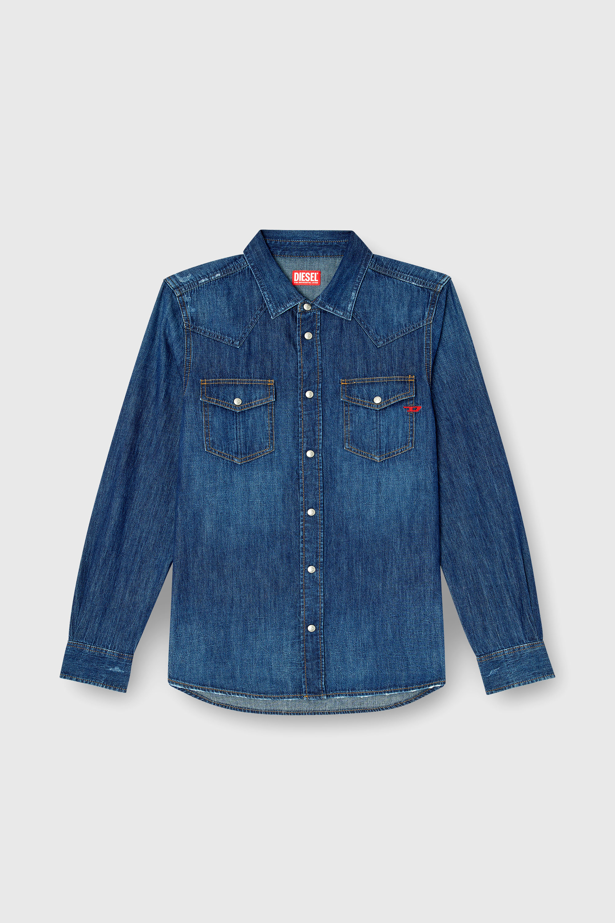 Diesel - D-VEGA, Man's Denim overshirt in Dark Blue - 2
