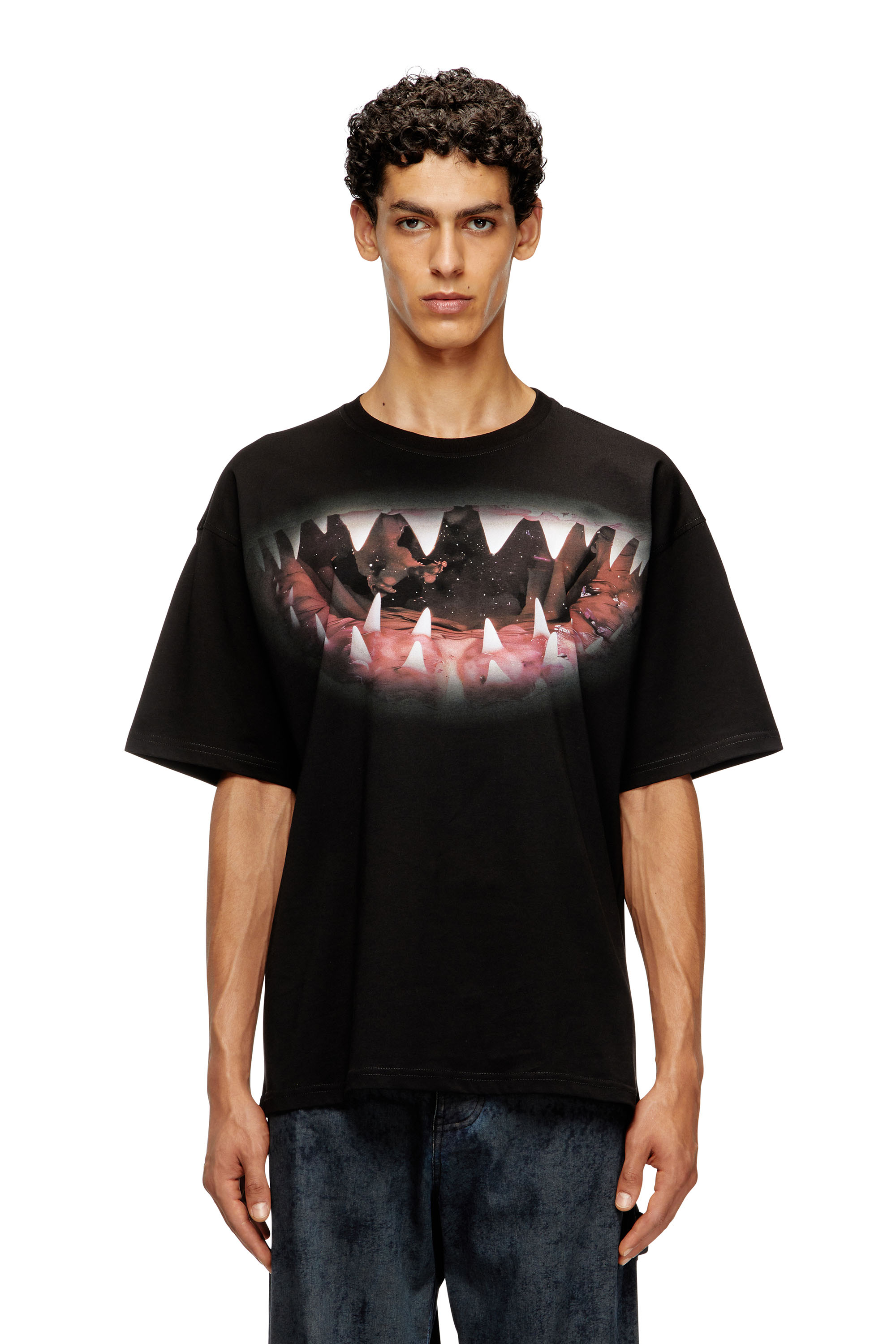 Diesel - T-BOXT-T21, Man's Cotton t-shirt with Shark mouth print in Black - 3