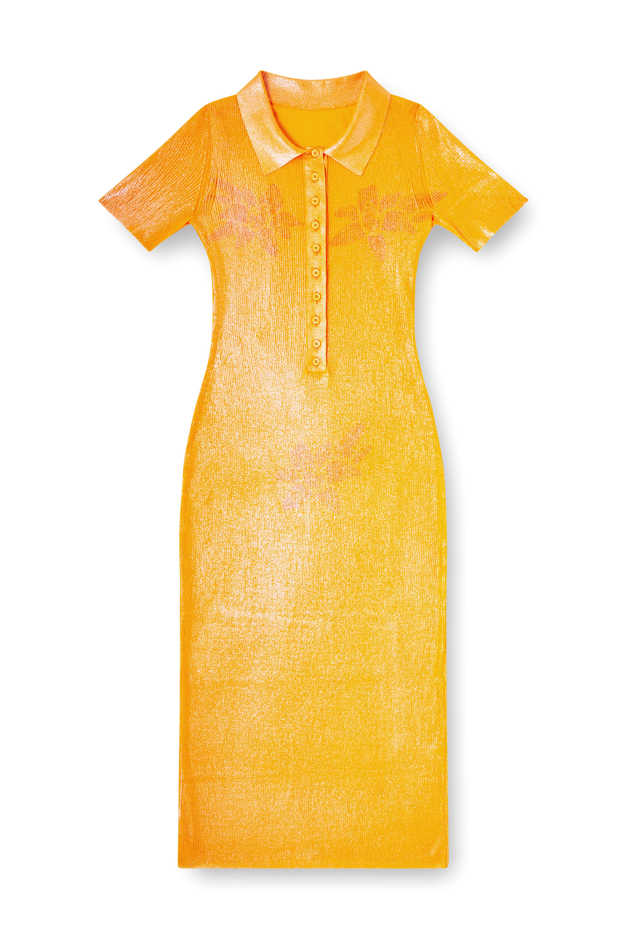 Diesel - M-ORANGE-KG, Woman's Iridescent knit polo dress with lotus print in Orange - 3