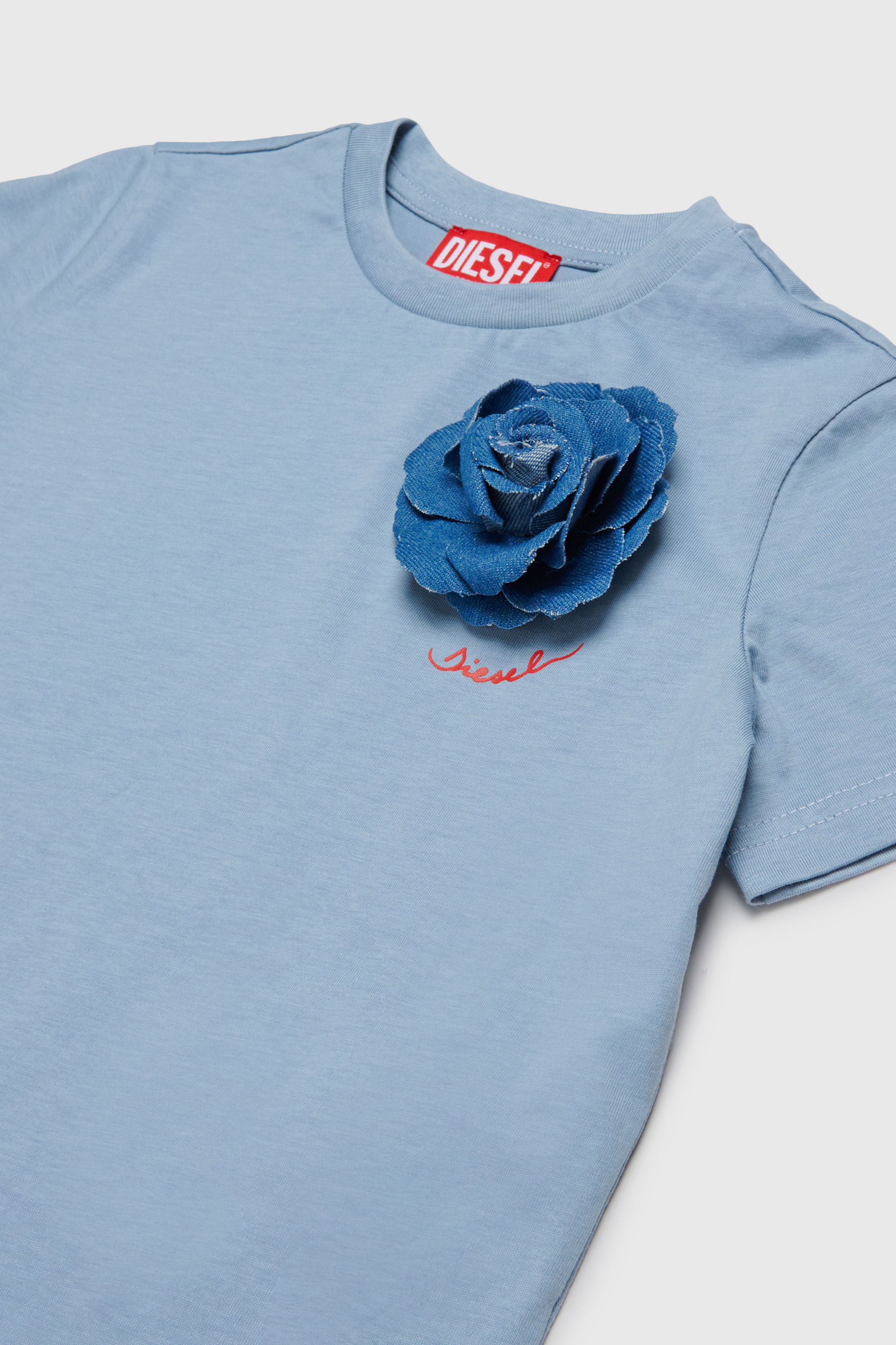 Diesel - TROSET, Woman's T-shirt with denim rose appliqu&eacute; in Light Blue - 3