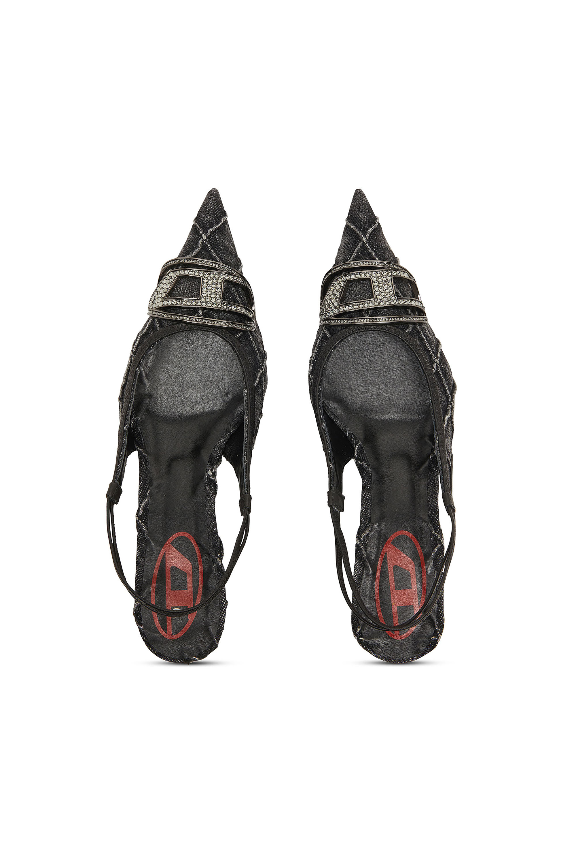 Diesel - D-VENUS SB 40, Woman's D-Venus-Crystal-logo quilted-denim slingback pumps in Black - 4