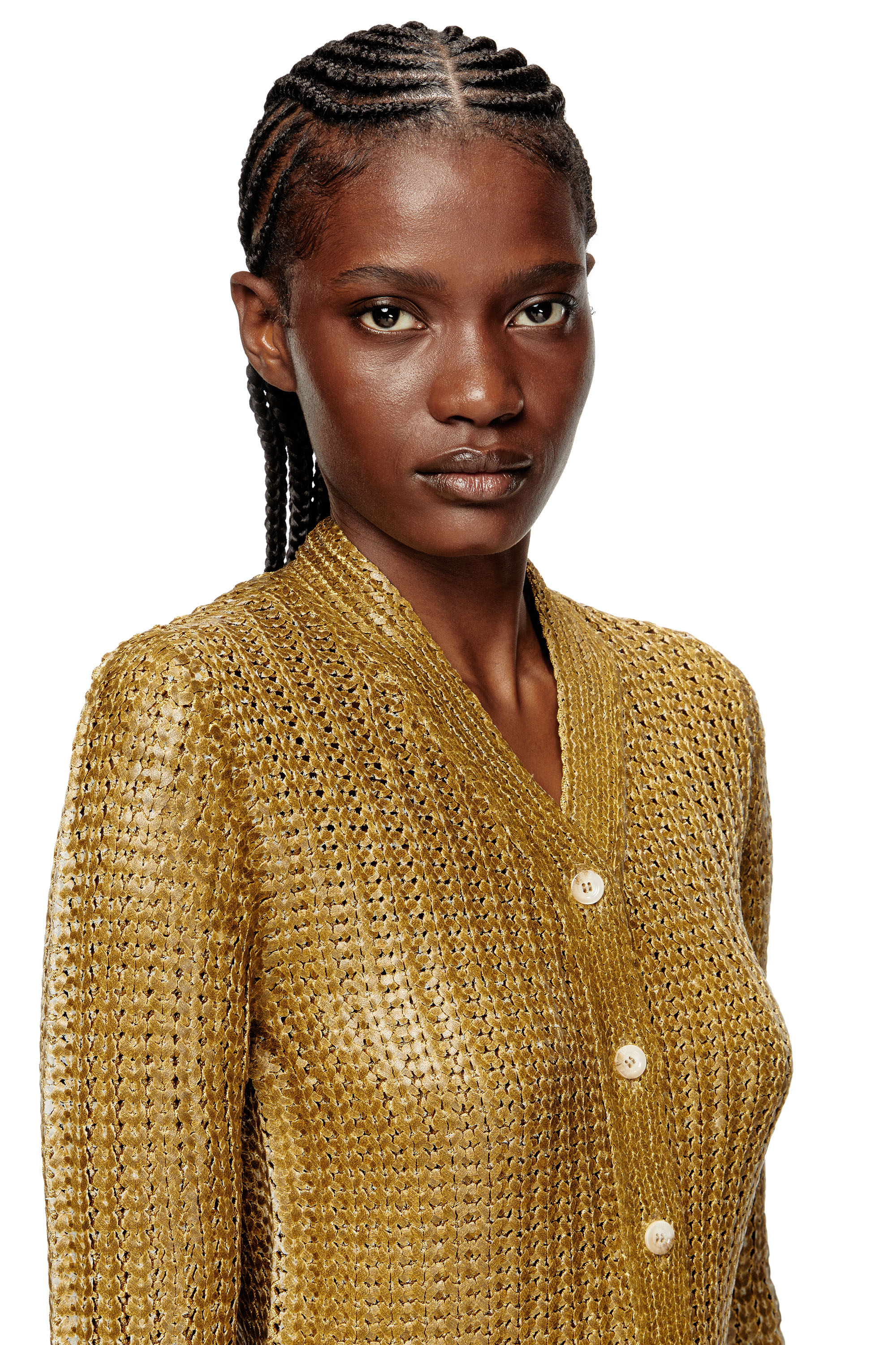 Diesel - M-MILLO, Woman's Ribbed cardigan with shiny effect in Light Brown - 5