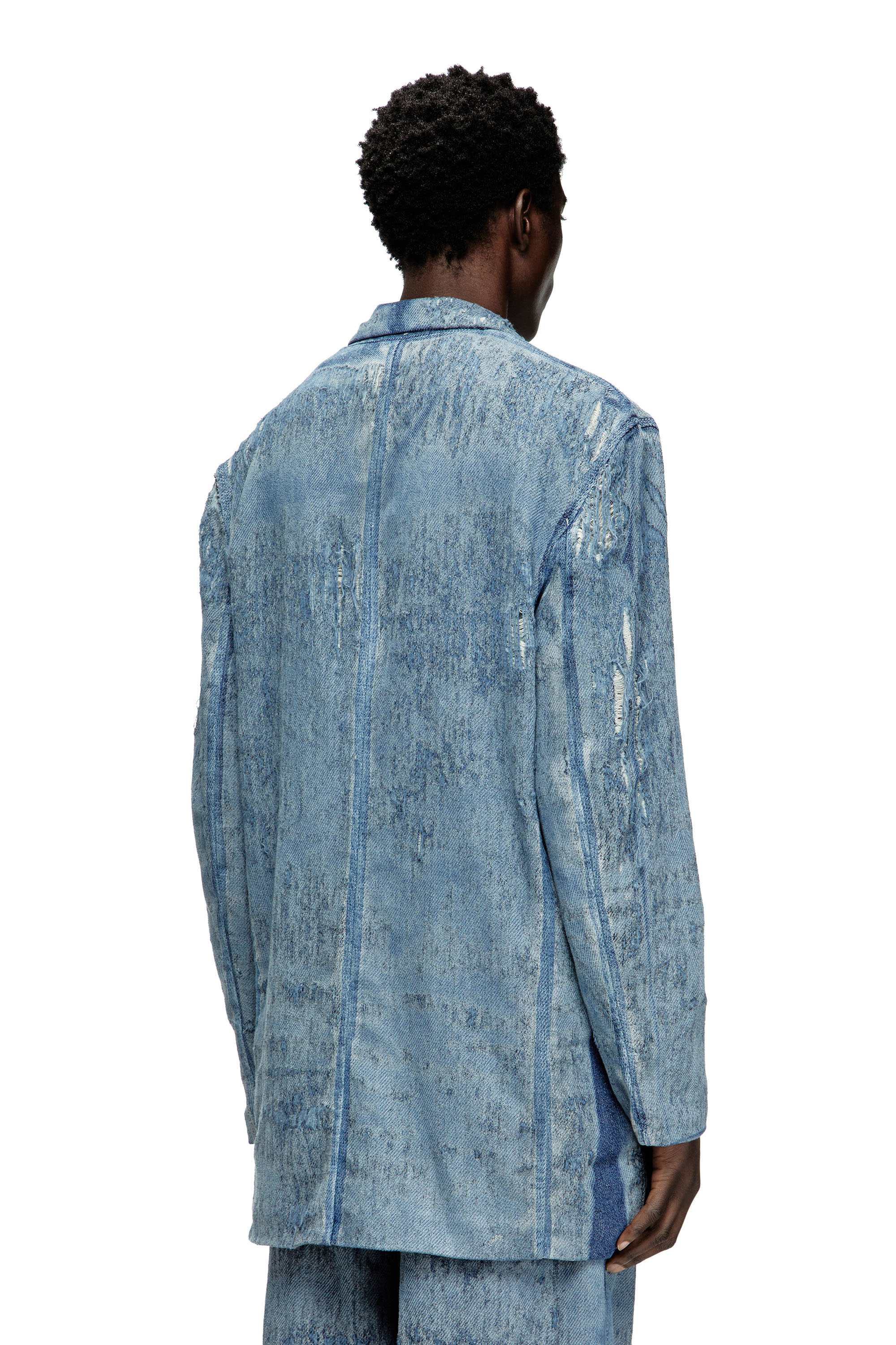 Diesel - D-PEKKA-FSG2, Unisex's Blazer in ultra-destroyed jacquard denim in Medium blue - 4