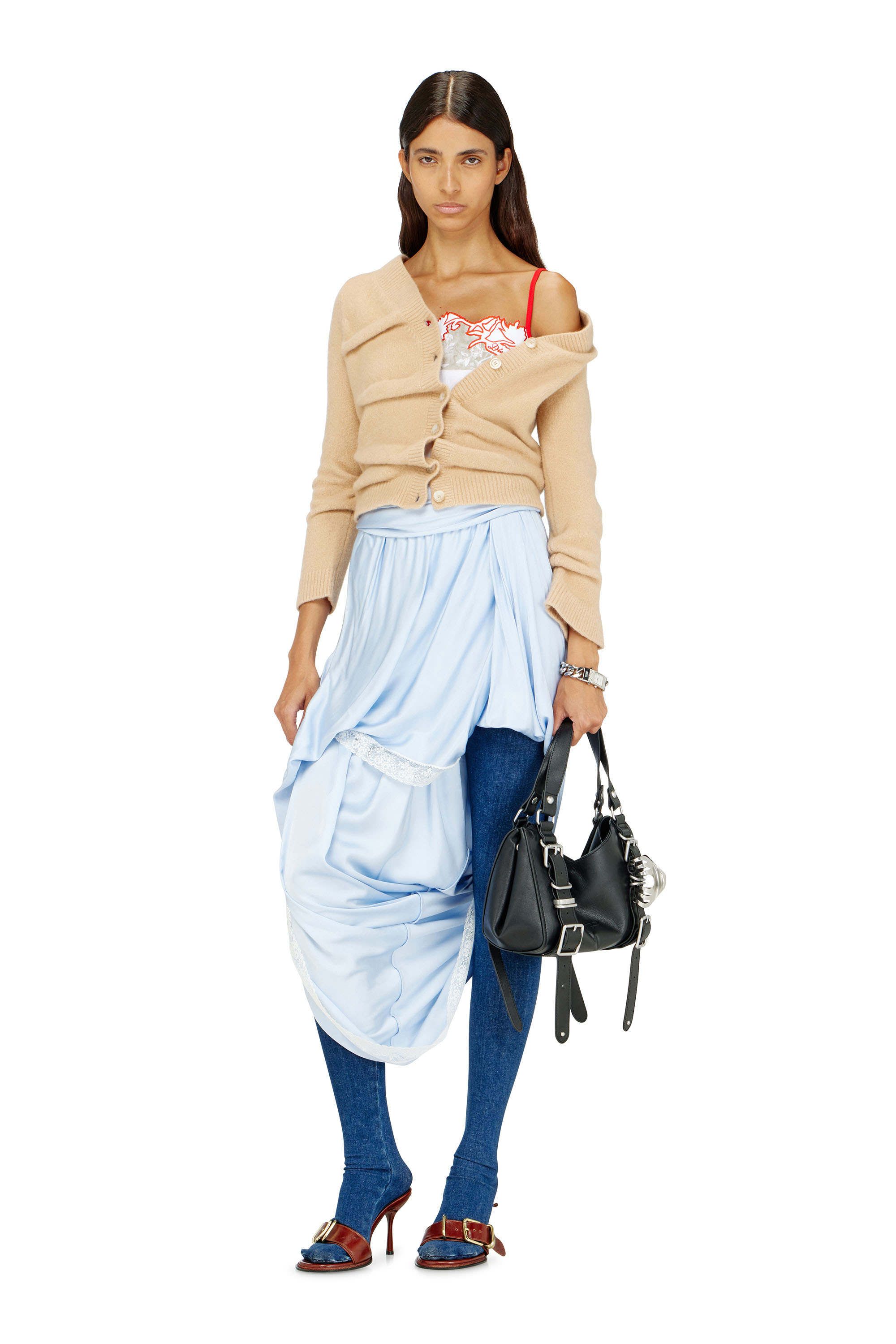 Diesel - M-AVA, Woman's Cropped cardigan in wrinkled boiled knit in Beige - 2