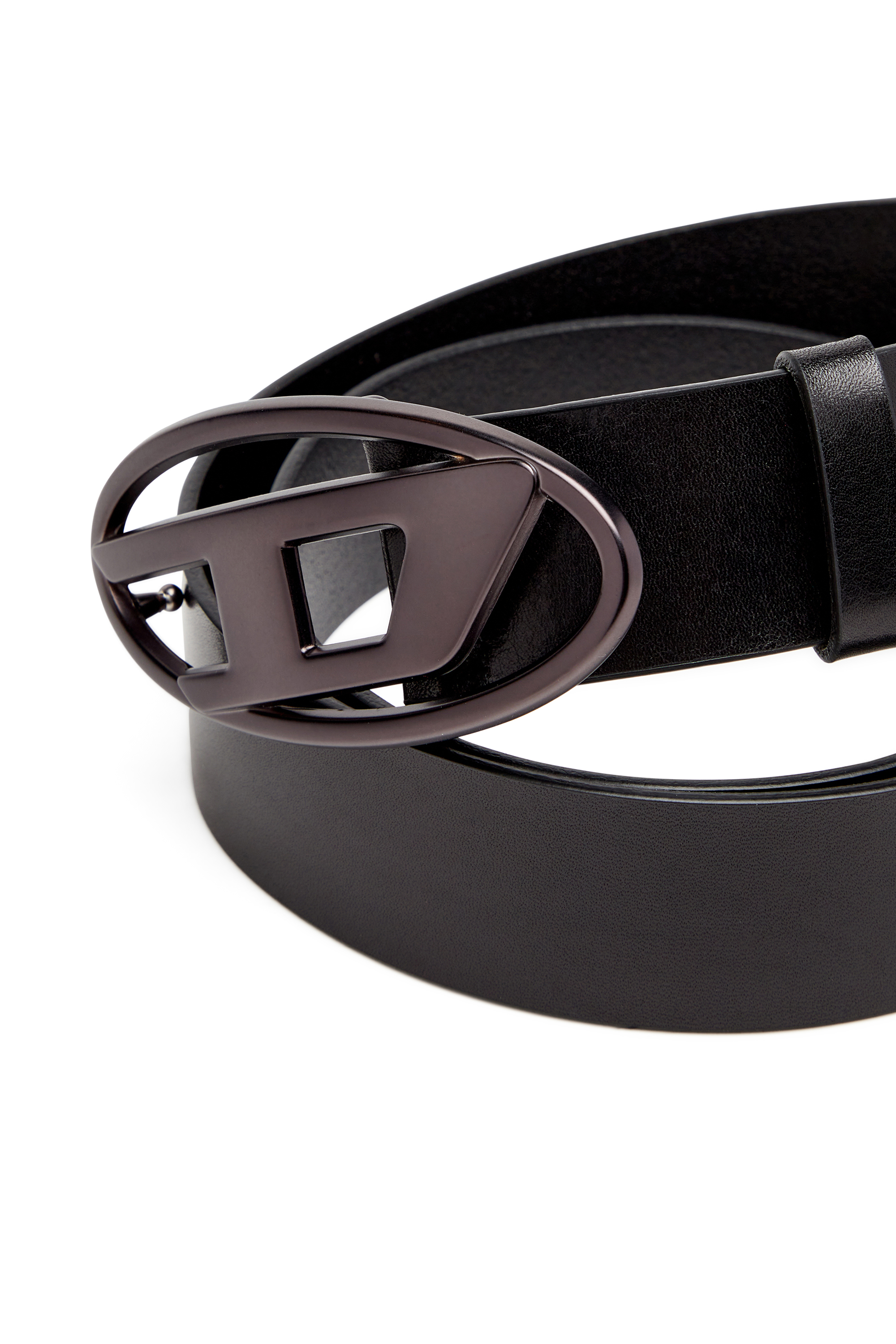 Diesel - B-1DR, Unisex's 3.9cm leather belt with metallic Oval D buckle in Black - 3