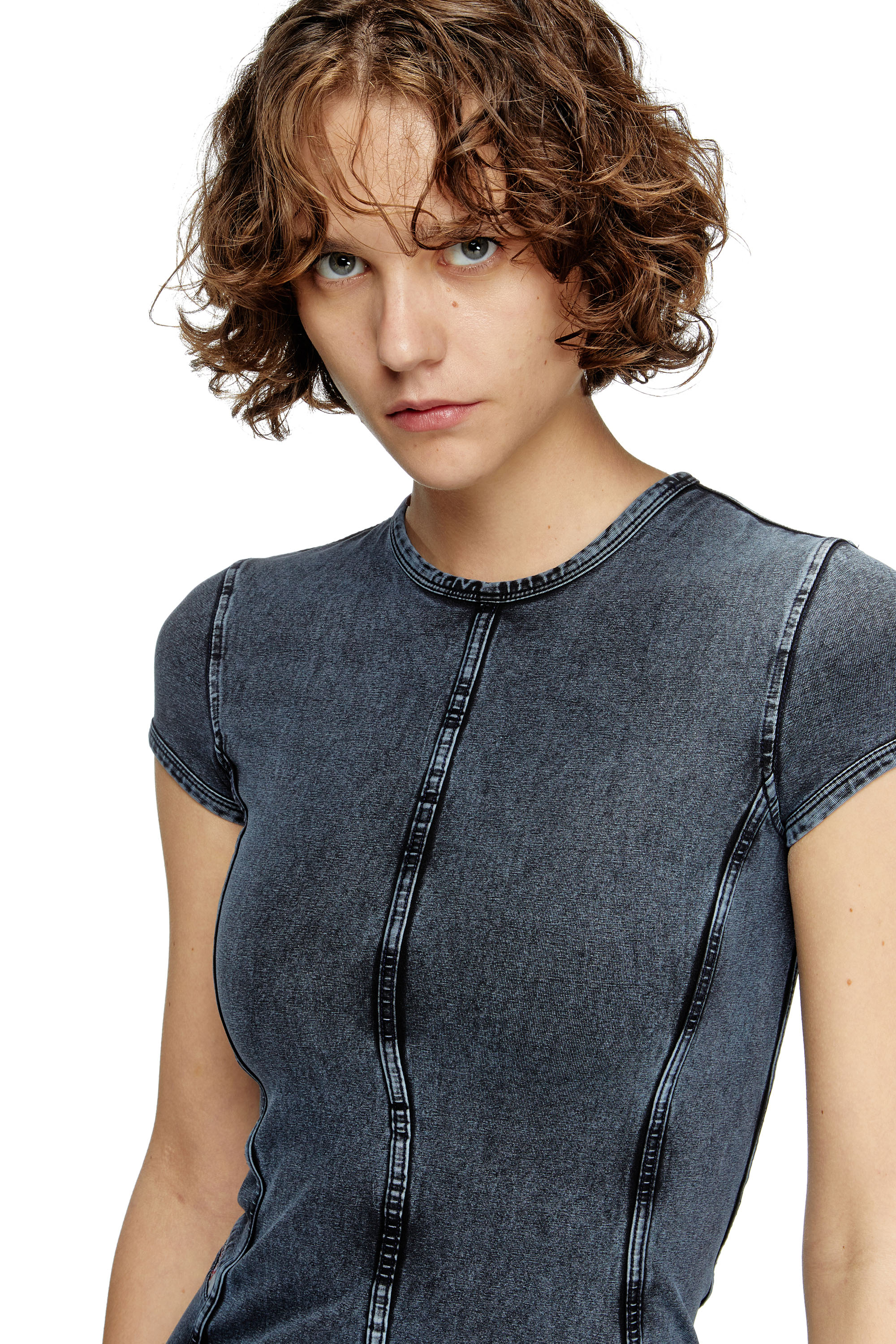 Diesel - D-CUPSLEEVES, Woman's Mini dress in denim-look jersey in Dark Blue - 5