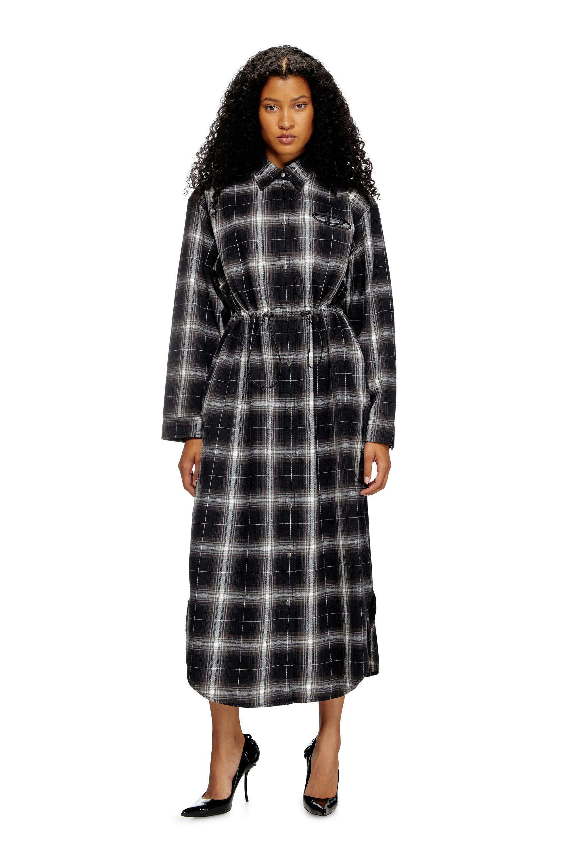 Diesel - D-REAMER, Woman's Midi shirt dress in check flannel in Black/White - 3