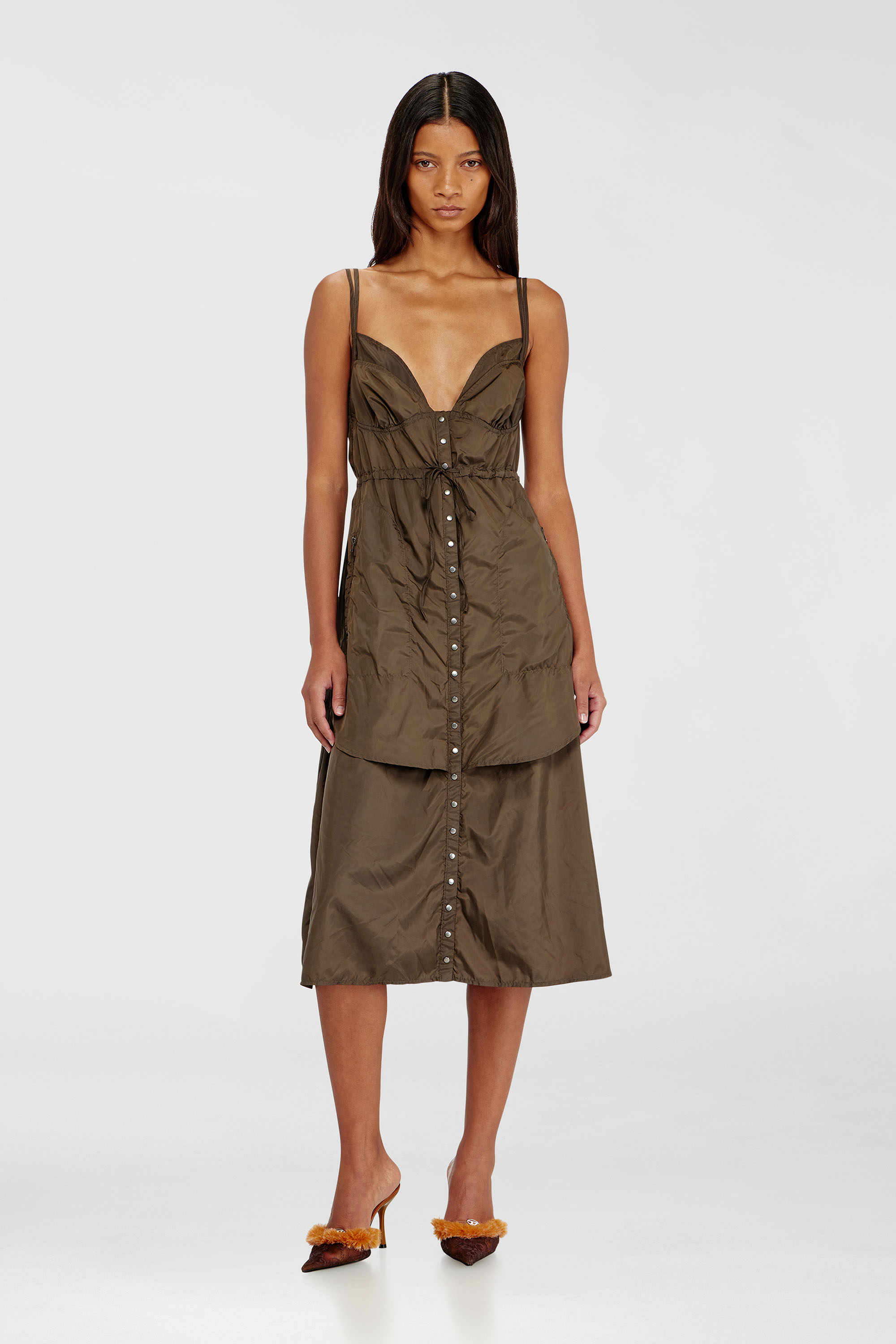 Diesel - D-OROTEA-T1, Woman's Lightweight nylon dress with layered design in Brown - 3