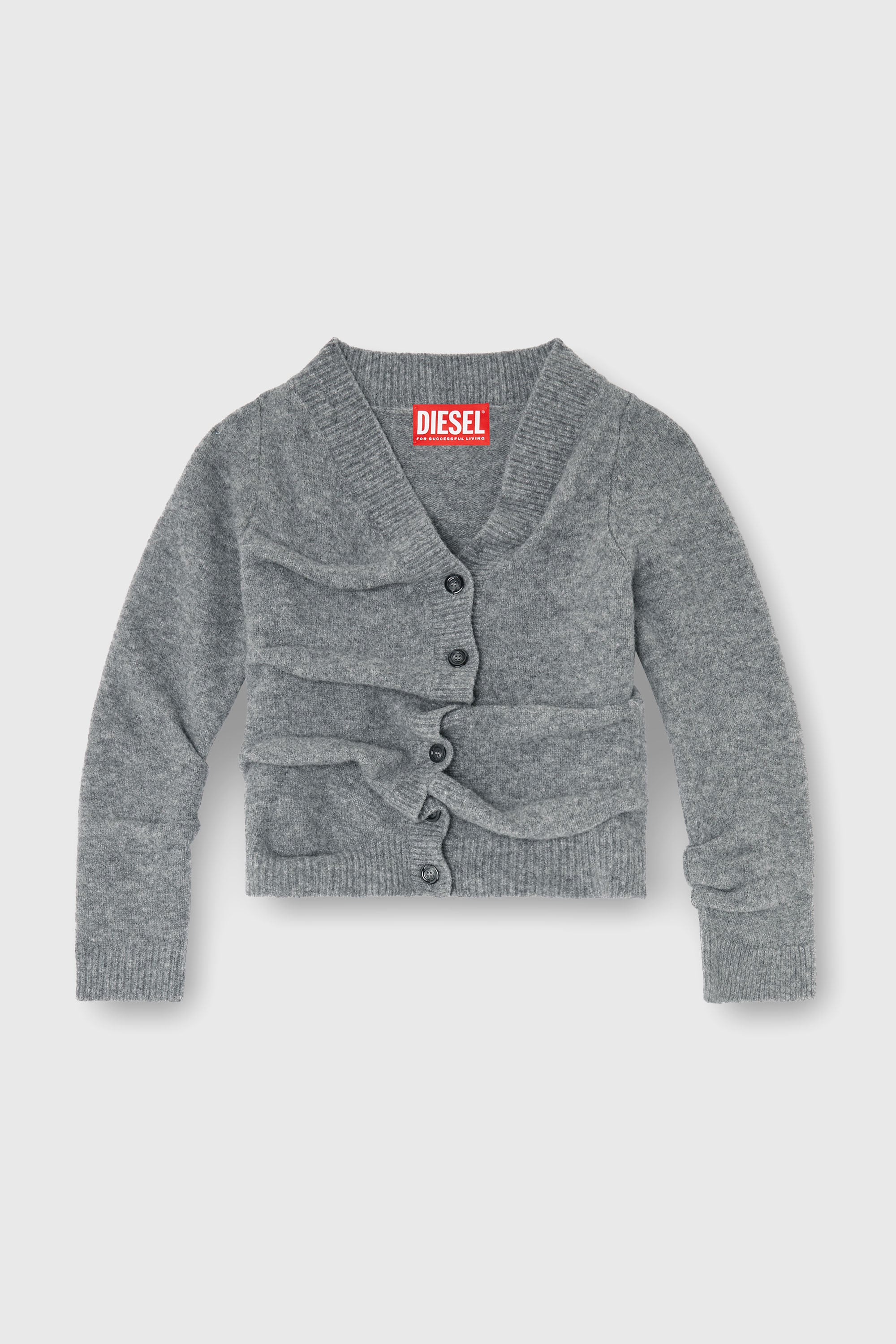 Diesel - M-AVA, Woman's Cropped cardigan in wrinkled boiled knit in Grey - 3