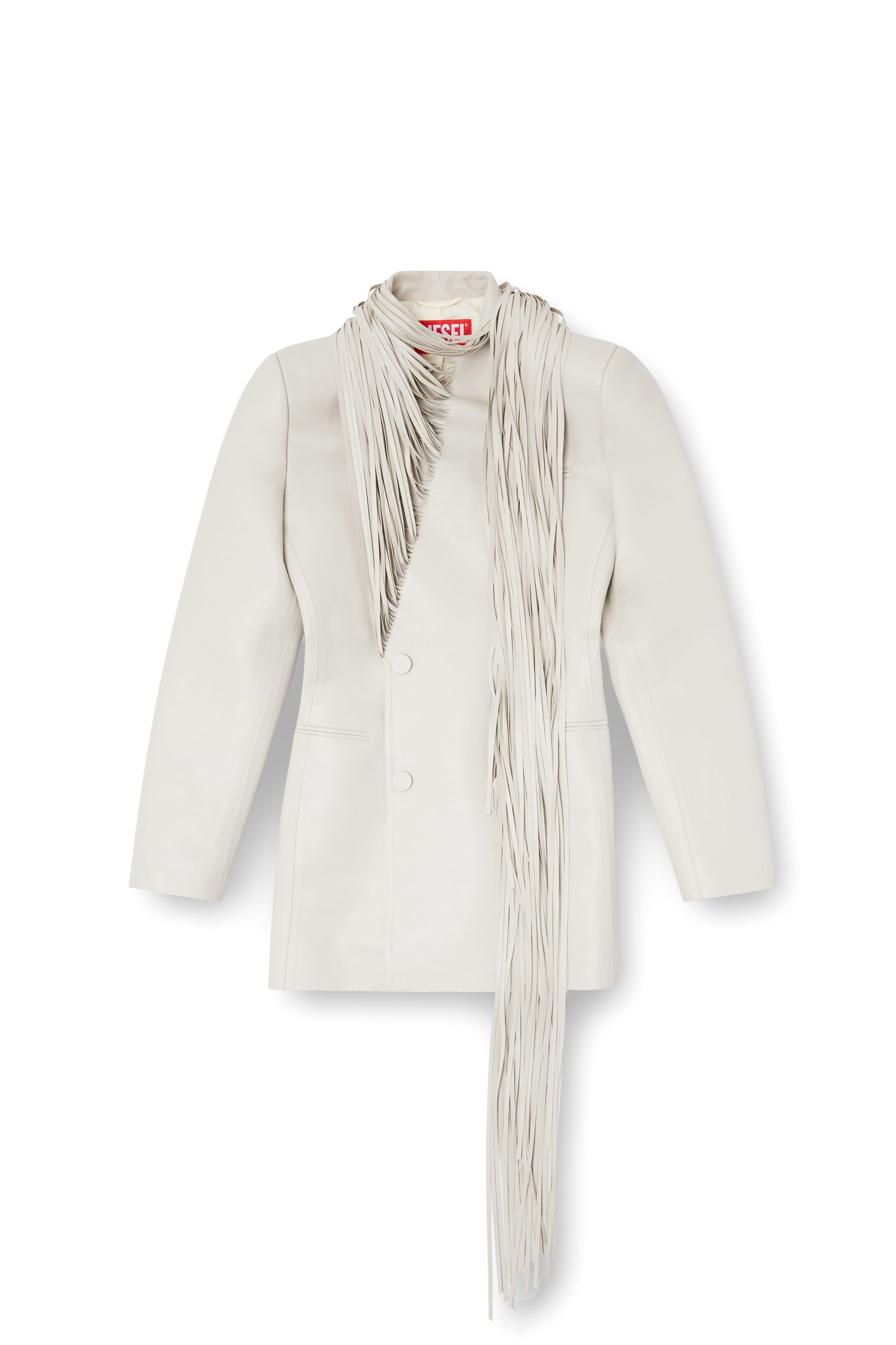 Diesel - G-SHANK, Woman's Short coat with shredded scarf fringing in Light Grey - 3