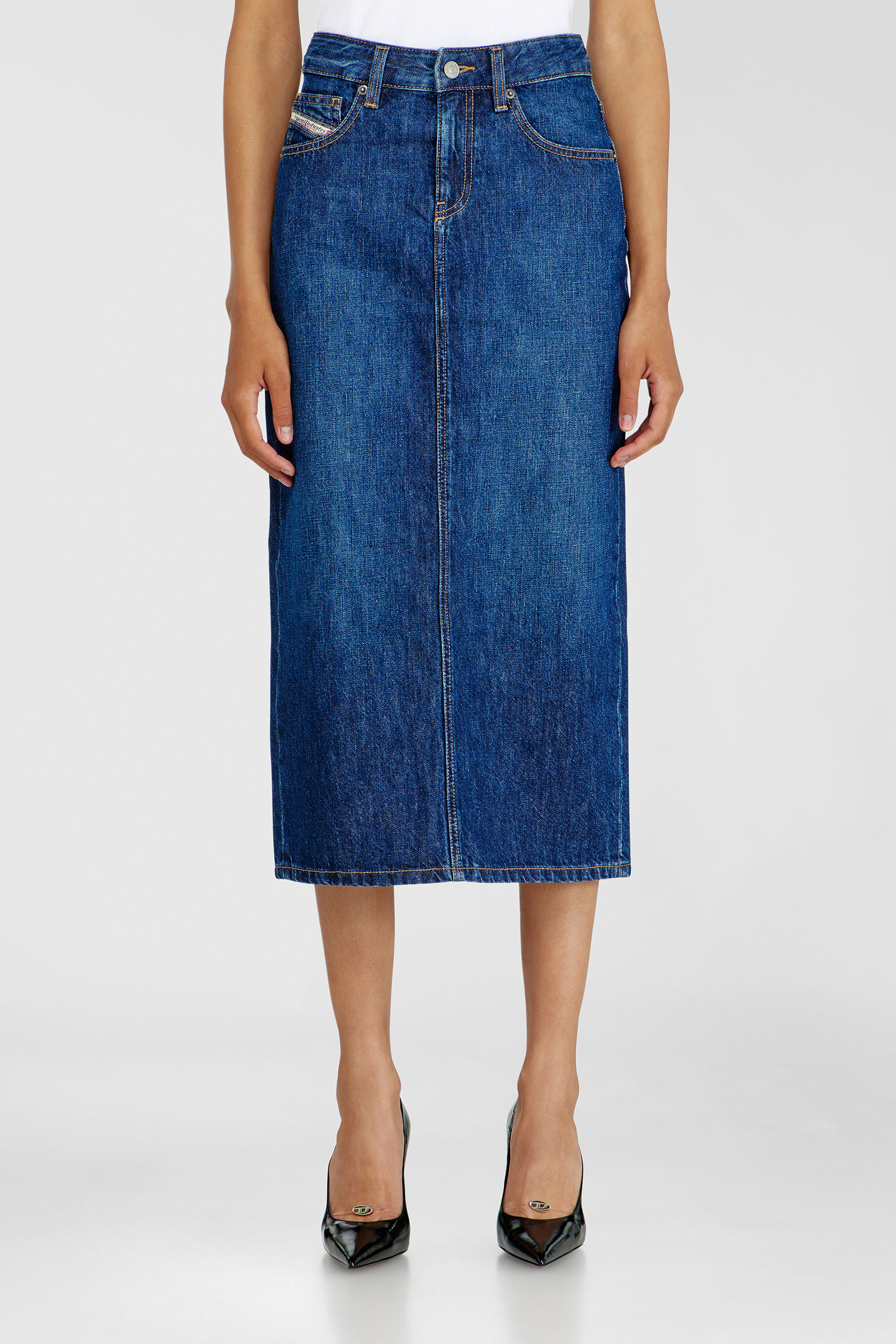 Diesel - DE-SKYE-D, Woman's Denim midi skirt in Medium blue - 3