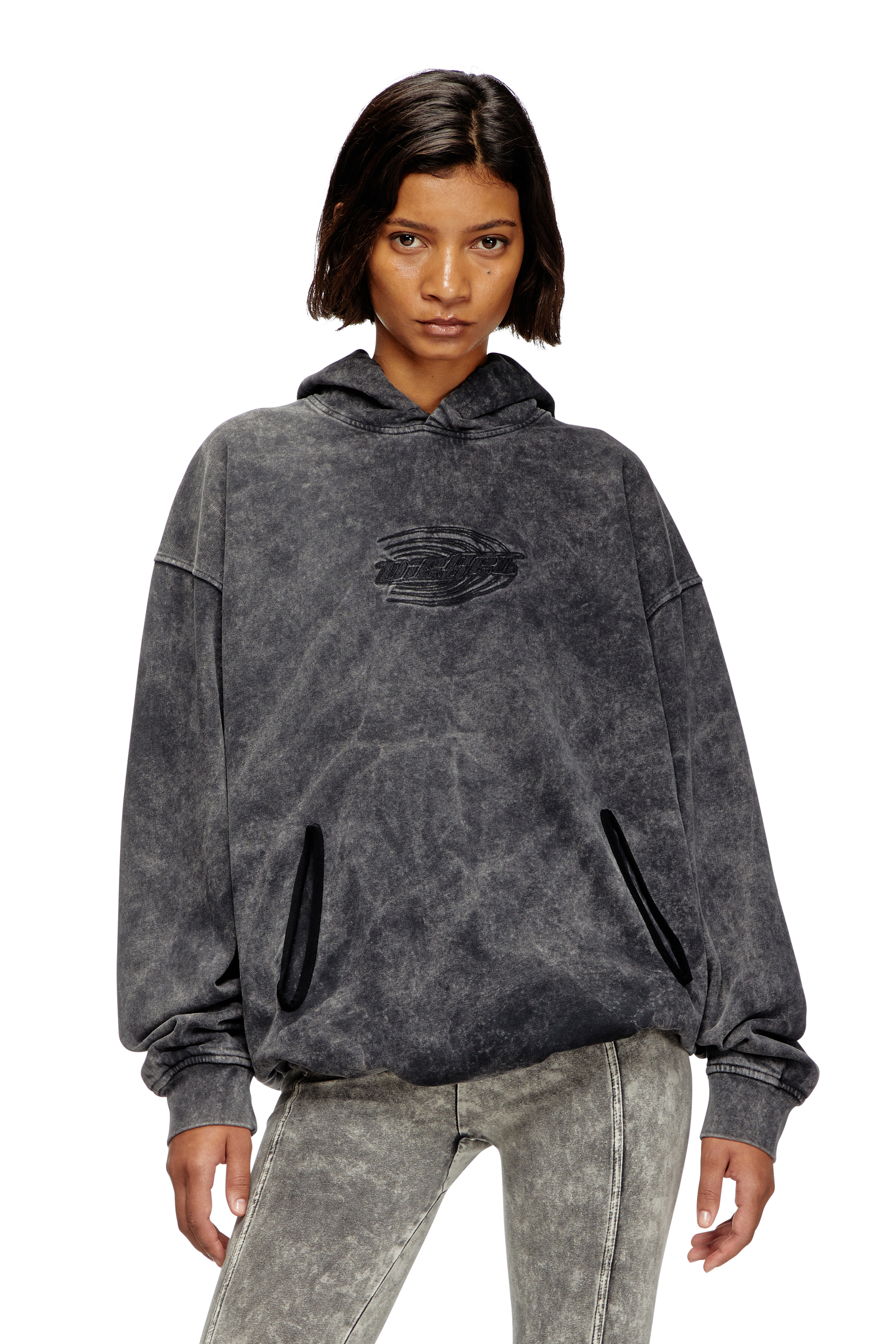 Diesel - S-BOXSTIC-HOOD, Unisex's Gathered acid-wash hoodie in Dark grey - 5