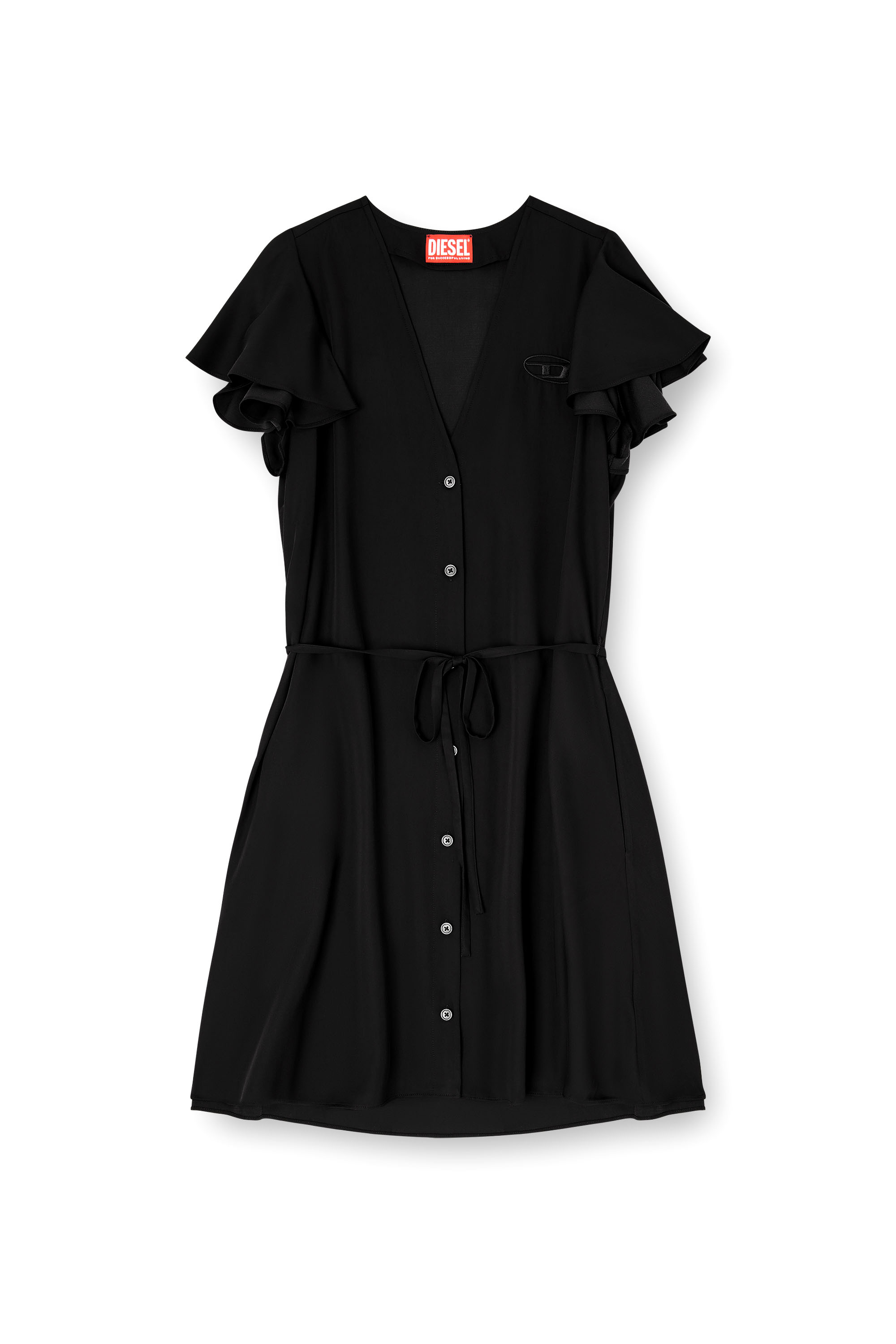 Diesel - D-AIKIRI, Woman's Cupro dress with V-neck and front buttons in Black - 2