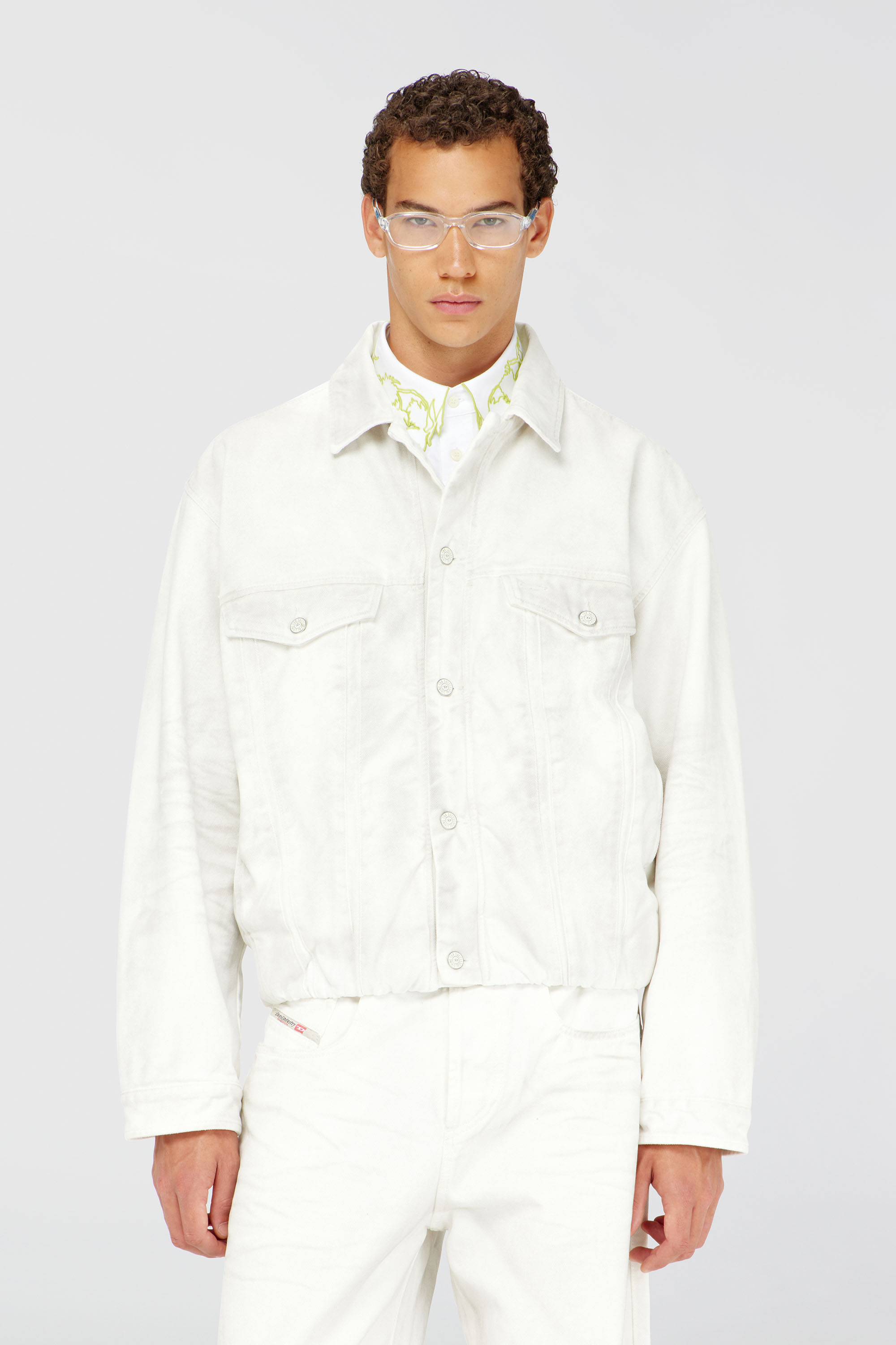 Diesel - D-MORVI-FSJ1, Man's Elasticated trucker jacket in denim in White - 2