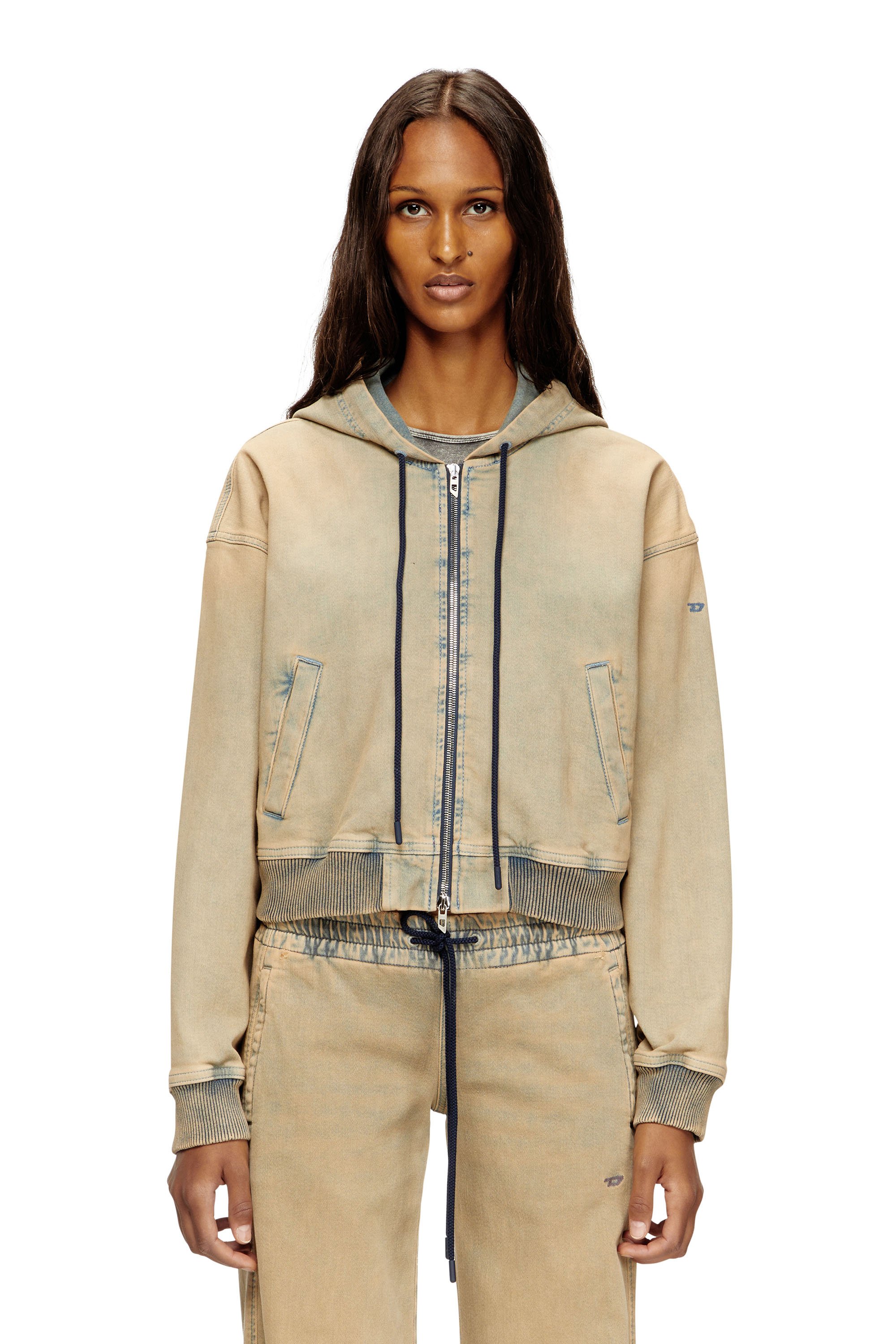 Diesel - DE-GIRI-CROP JOGG, Woman's Zipped hoodie in coloured JoggJeans in Beige/Blue - 1